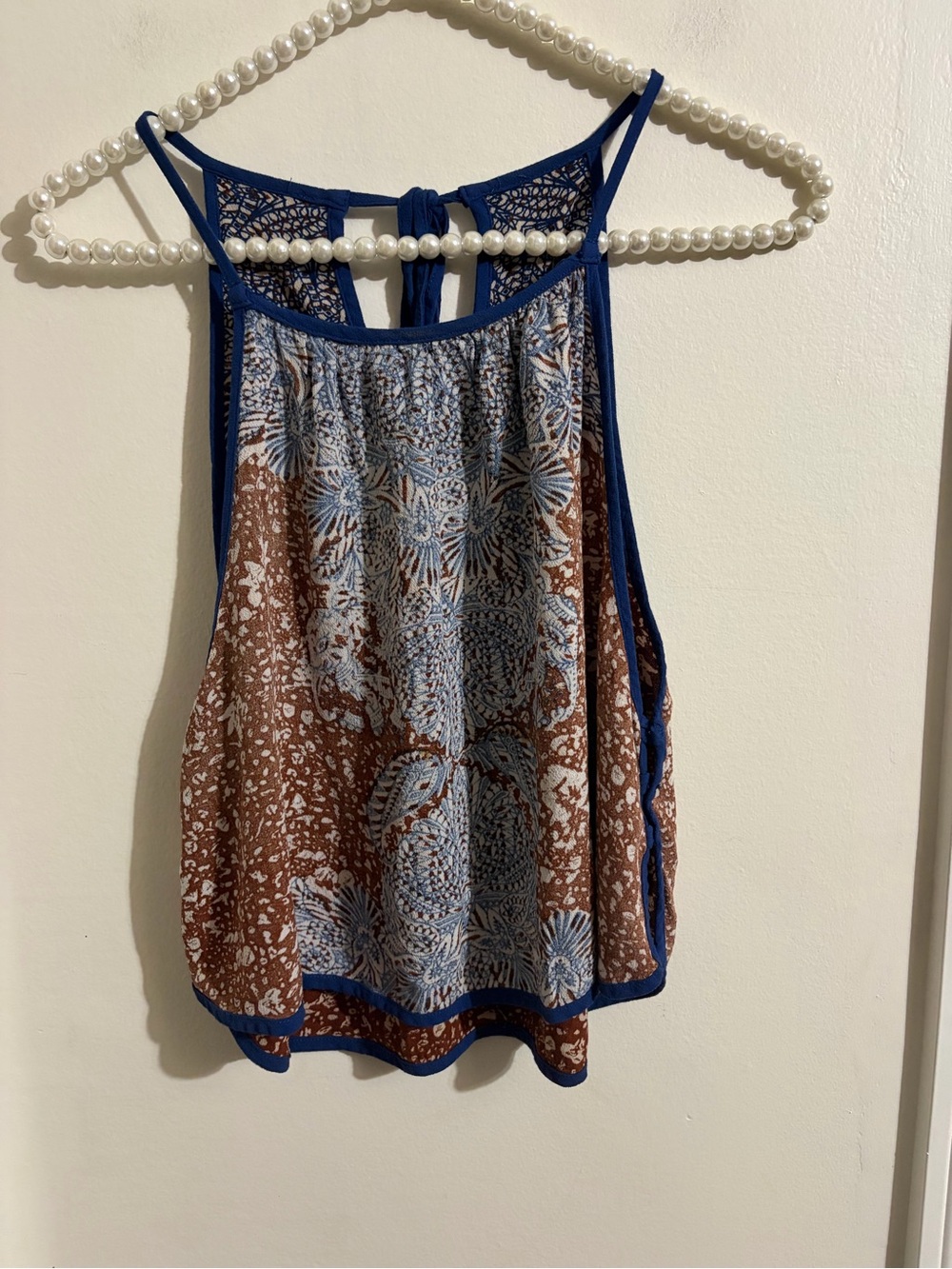 Free People Blue and Brown Printed Tank Top